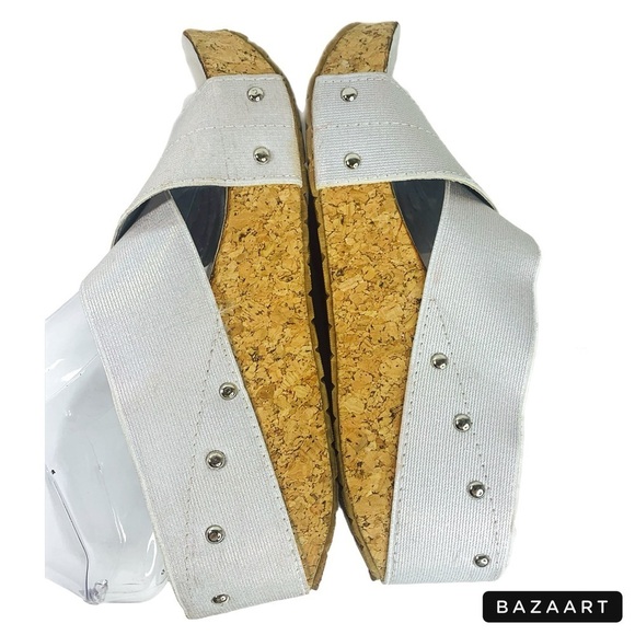 Pierre Dumas Metallic Slip On Criss Cross Platform Wedge Sandals Sz 10 - Picture 8 of 9